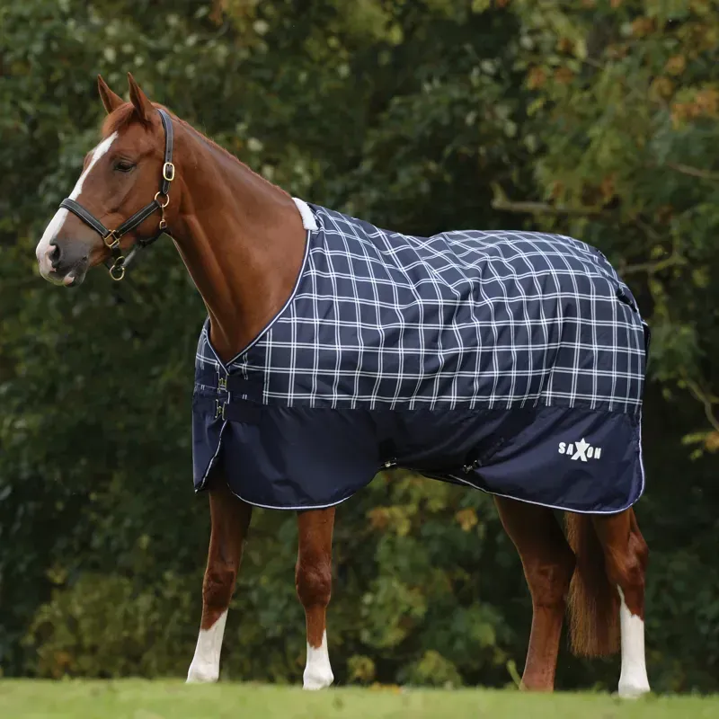 Saxon Medium Defiant 600D Standard Neck Turnout Rug in Navy/Plaid