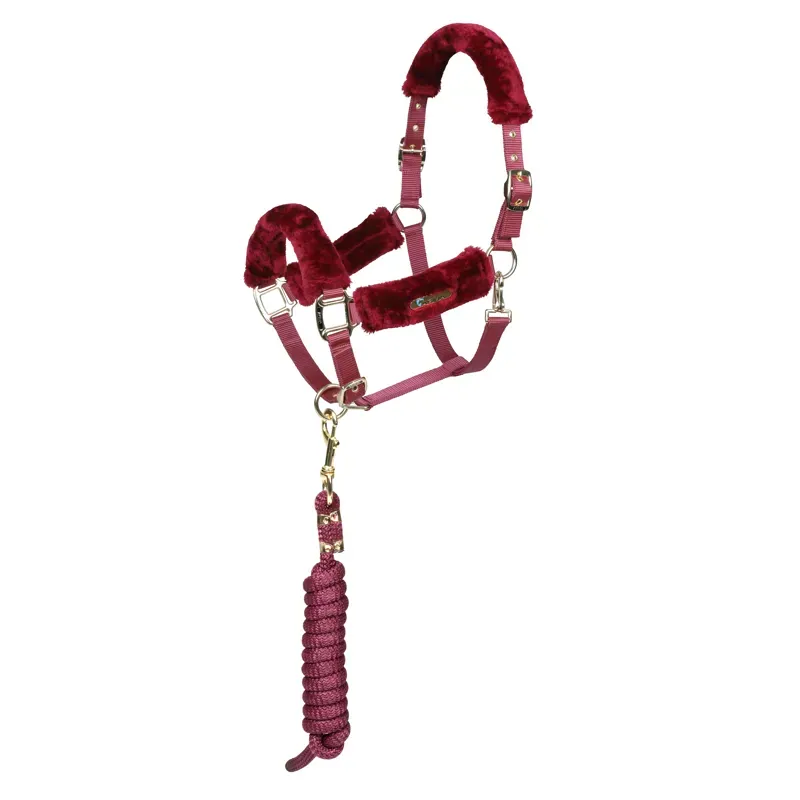 ARMA Faux Fur Headcollar and Lead Rope in Burgundy