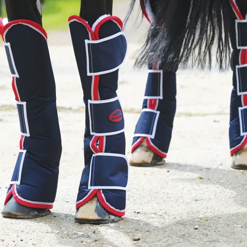 WeatherBeeta Wide Tab Long Travel Boots in Navy/Red/White