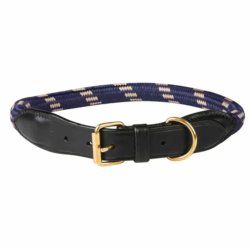 WeatherBeeta Rope Leather Dog Collar in Navy/Brown