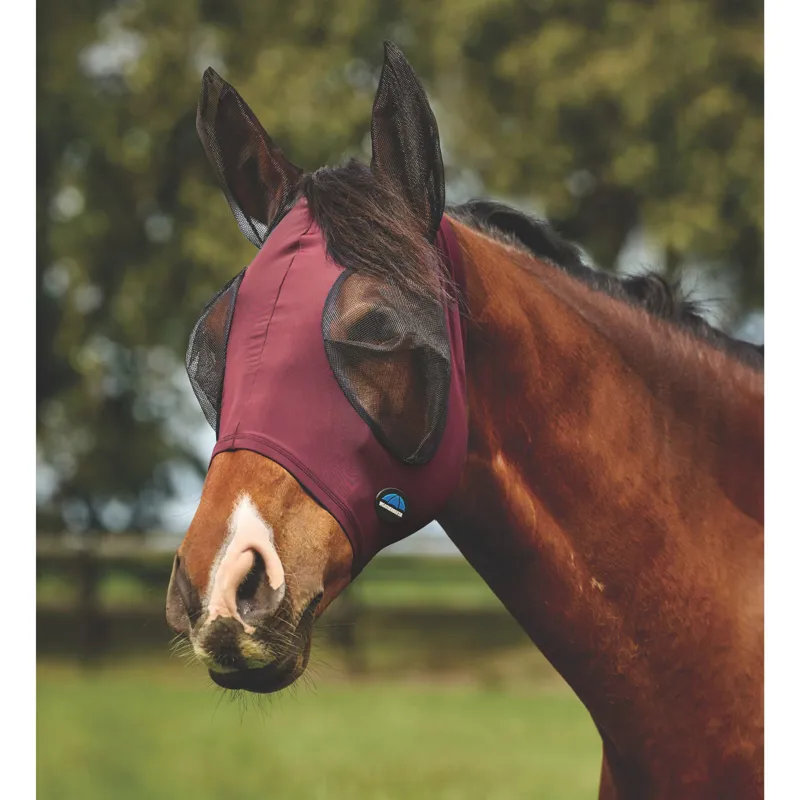 Weatherbeeta Comfitec Deluxe Stretch Fly Mask With Ears in Burgundy/Black