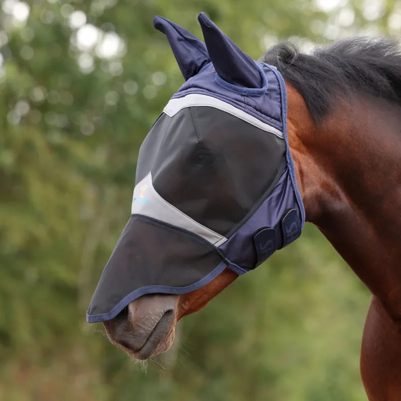 FlyGuard Pro Fine Mesh Fly Mask With Ears and Nose in Navy-1
