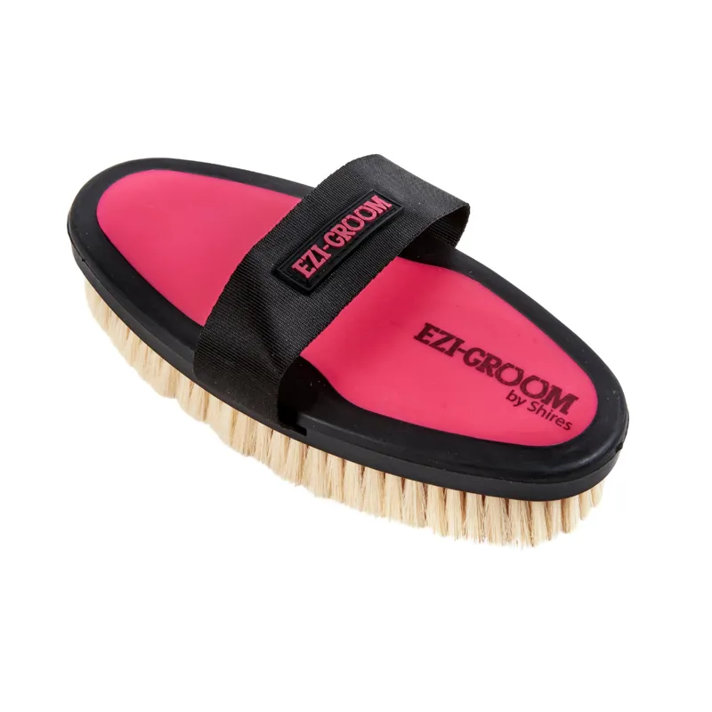 Shires Large Ezi-Groom Grip Body Brush With Goat Hair In Pink