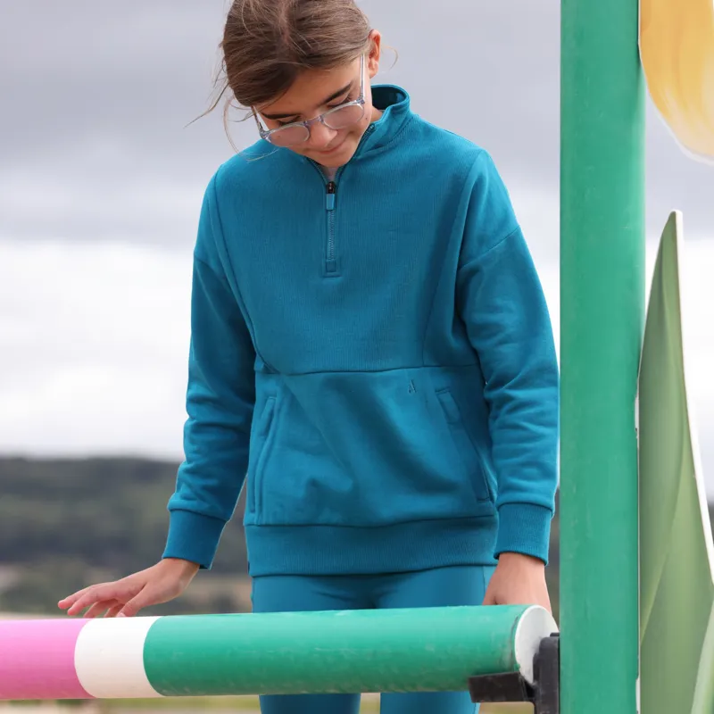 Aubrion React Young Rider Quarter Zip Sweater in Kingfisher  -2