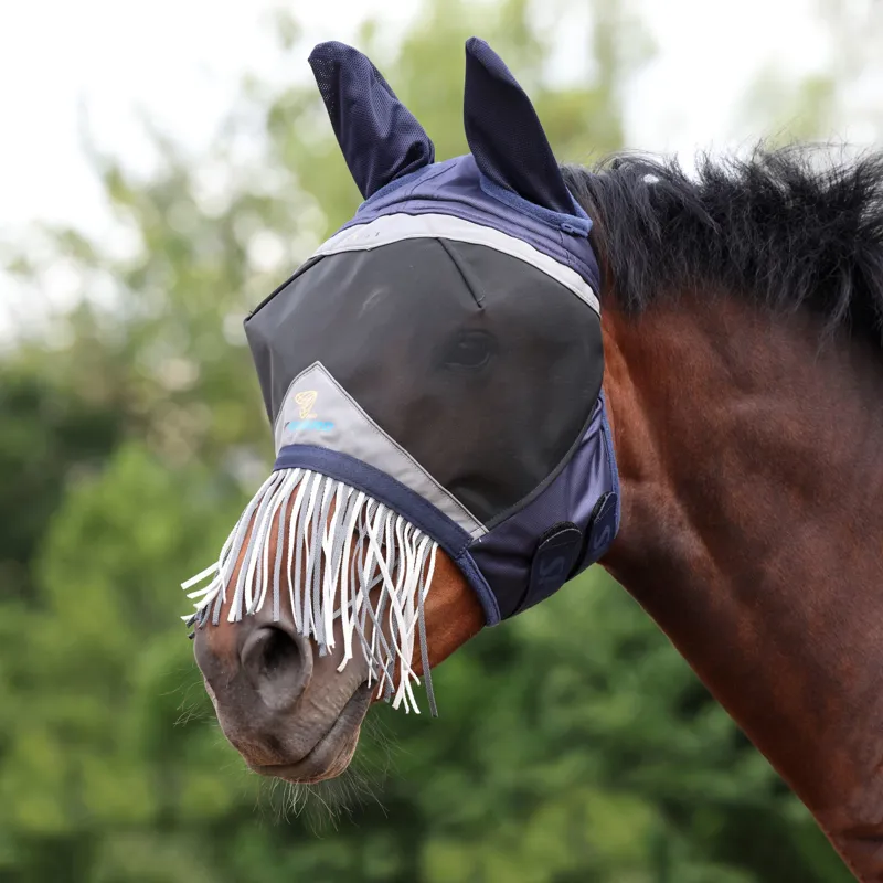 FlyGuard Pro Fine Mesh Fly Mask With Ears and Nose Fringe in Navy-1