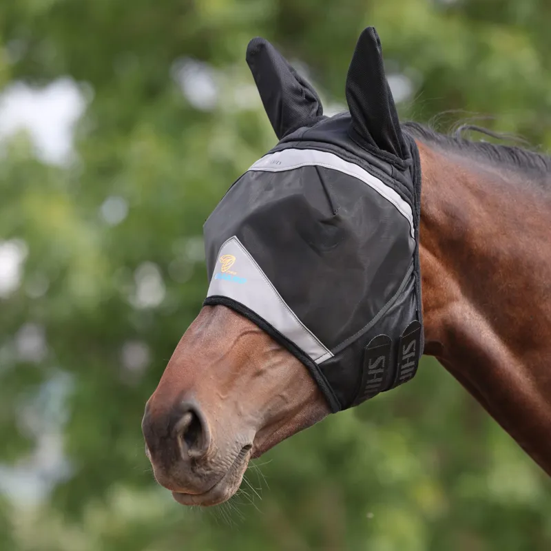 FlyGuard Pro Fine Mesh Fly Mask With Ears in Jet-1
