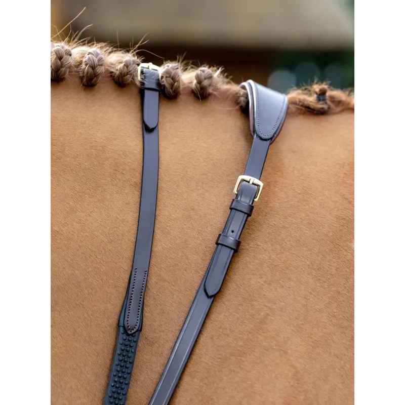 LeMieux Soft Rubber Reins in Brown and Brass-1