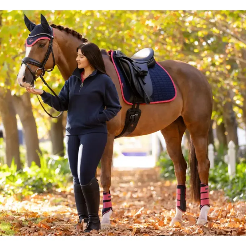 LeMieux Suede Dressage Square in Navy and Cranberry-1