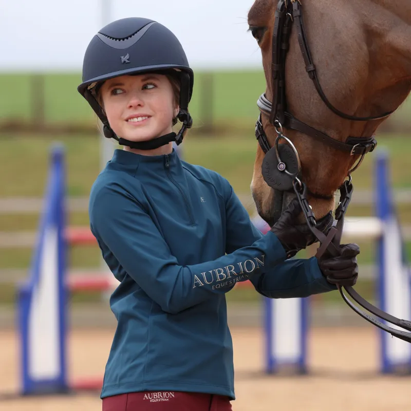Aubrion Equestrian Winter Long Sleeve Base Layer Young Rider in Estate Blue-2