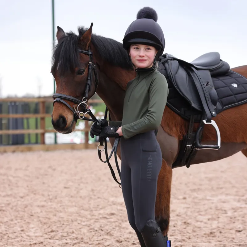Aubrion React Winter Riding Tights Young Rider in Charcoal -3
