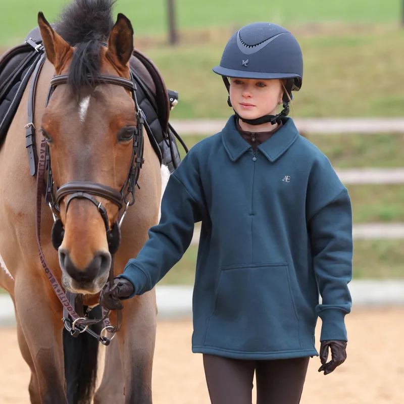 Aubrion Equestrian Quarter Zip Sweater  Young Rider in Estate Blue -4