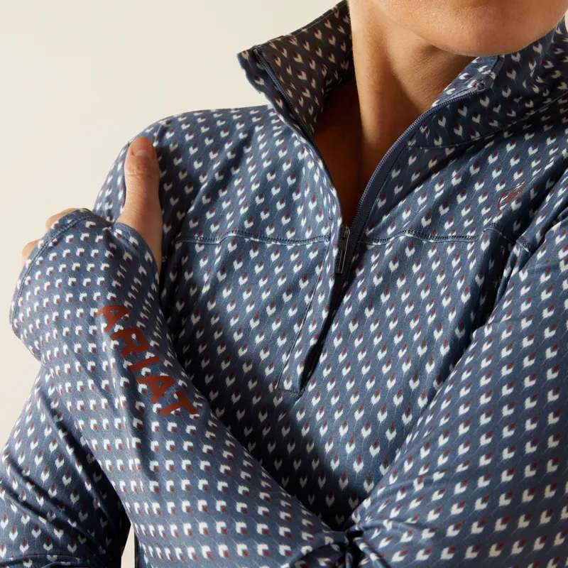 Ariat Lowell 3.0 1/4 Zip Baselayer in China Blue Arrows-2