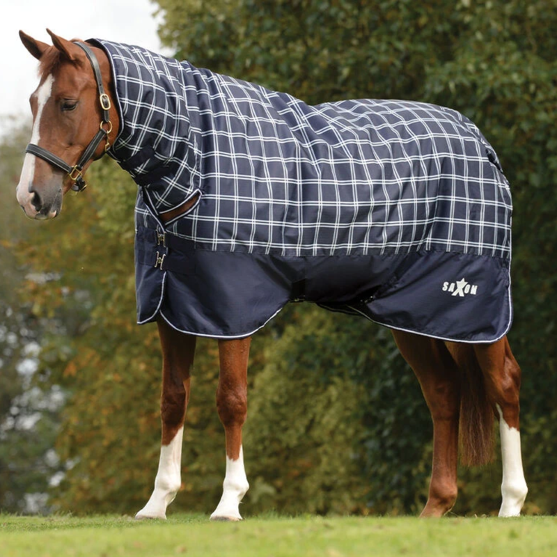 Saxon Heavy Defiant 600D Combo Neck Turnout Rug in Navy Plaid