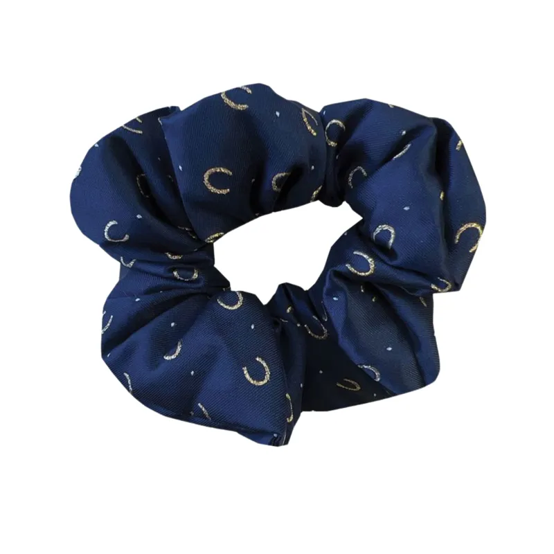 Equetech Hair Scrunchie  Horseshoes in Navy/Mellaic Gold