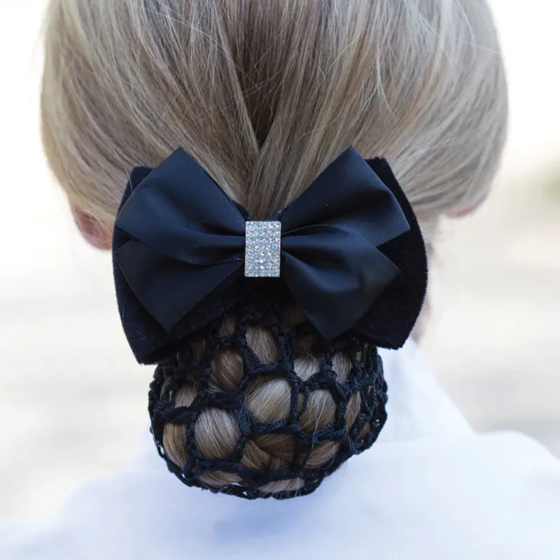 Equetech Velvet Crystal Bow and Net in Black