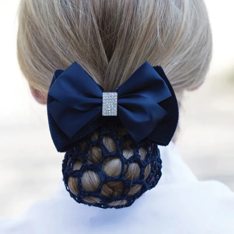 Equetech Velvet Crystal Bow and Net in Navy