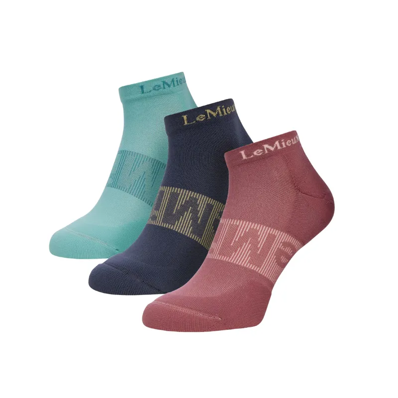 LeMieux Trainer Sock 3 Pack in Rosewood/Dusk/Aqua