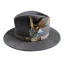 Hazy Blue Fedora Felt Hat With Pheasant Feather In Brown