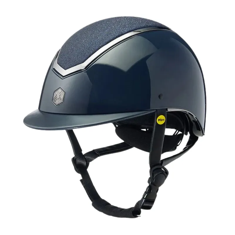 Charles Owen Kylo Riding Hat with MIPS in Navy Gloss and Pewter