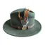 Hazy Blue Fedora Felt Hat With Pheasant Feather In Green