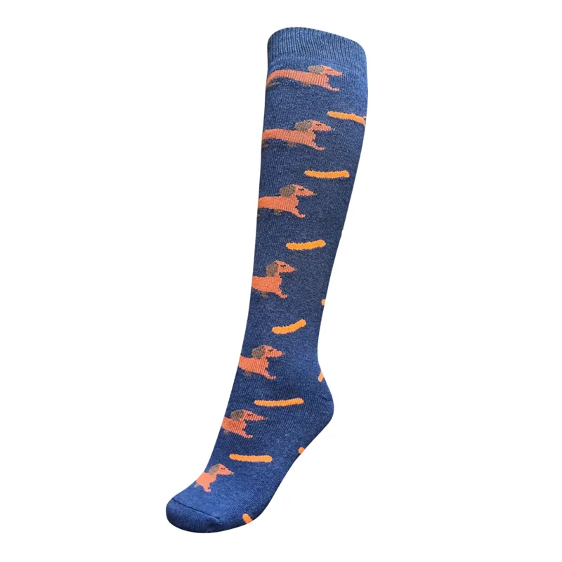 Townfields Welly Socks Sausage Dog Print in Navy Blue 