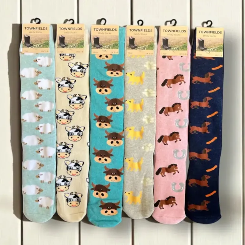 Townfields Welly Socks Sausage Dog Print in Navy Blue -1