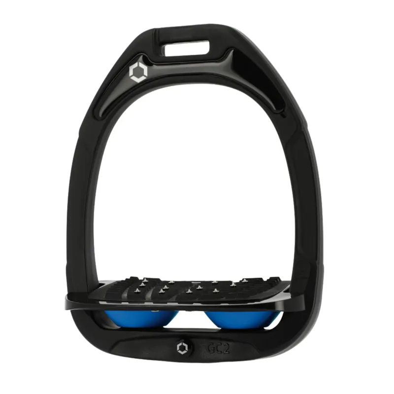 Flex-On Green Composite Inclined Ultra Grip Stirrups in Black/Black/Light Blue
