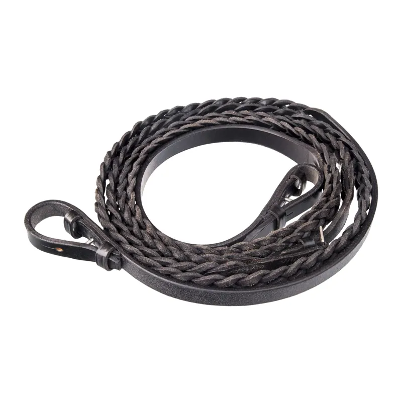 Townfields Plaited Leather Reins in Black