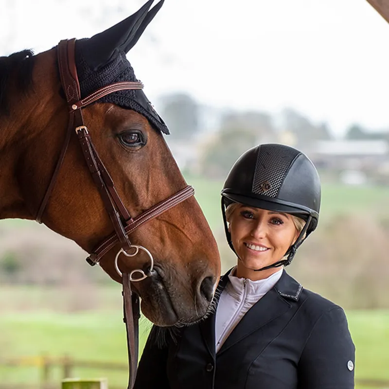 Charles Owen Ayr8 Plus Leather Look Riding Hat in Black-3