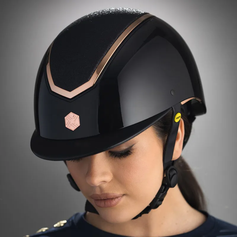 Charles Owen Kylo Riding Hat Black Gloss/Rose Gold with MIPS in Black-3