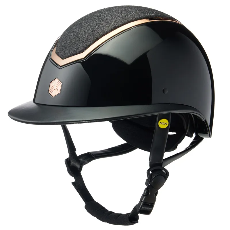 Charles Owen Kylo Riding Hat Wide Peak Sparkly Black Gloss/Rose Gold 