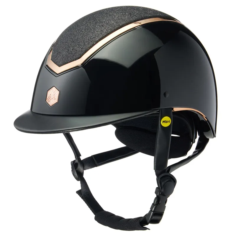 Charles Owen Kylo Riding Hat Wide Peak Sparkly Black Gloss/Rose Gold -1