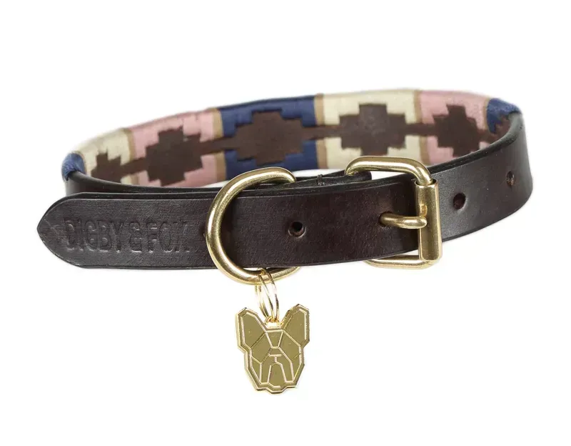 Digby and Fox Drover Polo Dog Collar in Navy/ Pink and Natural