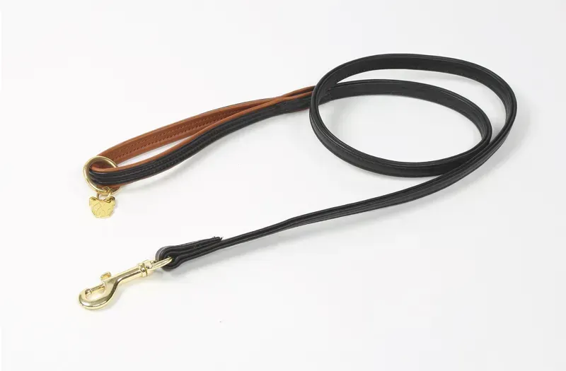 Digby and Fox Padded Leather Dog Lead in Black-1