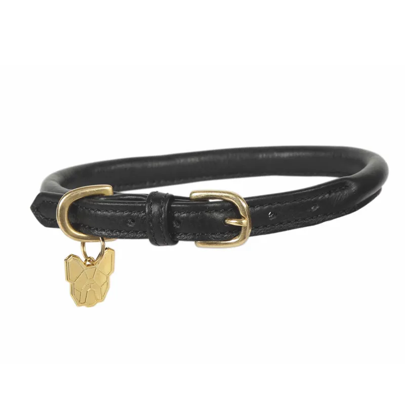 Digby and Fox Rolled Leather Dog Collar in Black