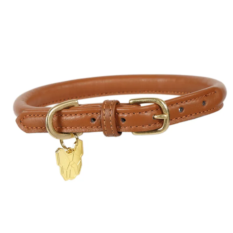 Digby and Fox Rolled Leather Dog Collar in Brown-1