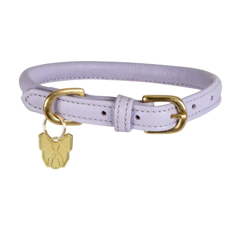 Digby and Fox Rolled Leather Dog Collar in Lilac