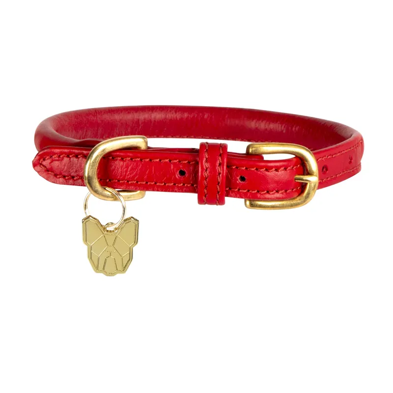Digby and Fox Rolled Leather Dog Collar in Scarlett