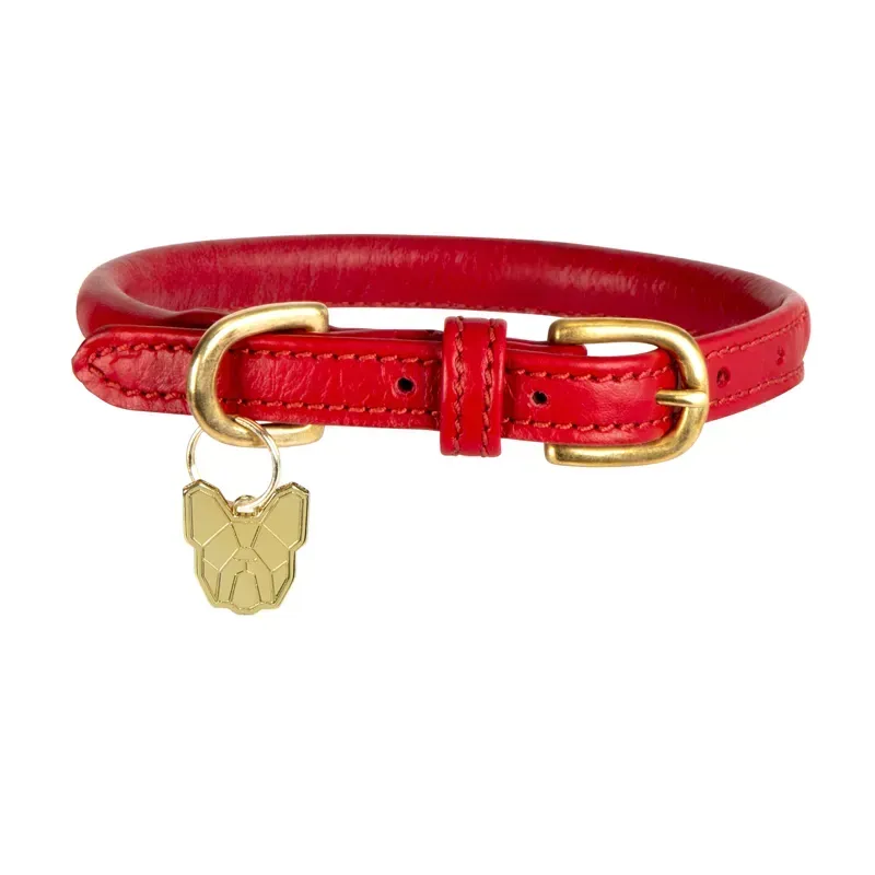Digby and Fox Rolled Leather Dog Collar in Scarlett-1