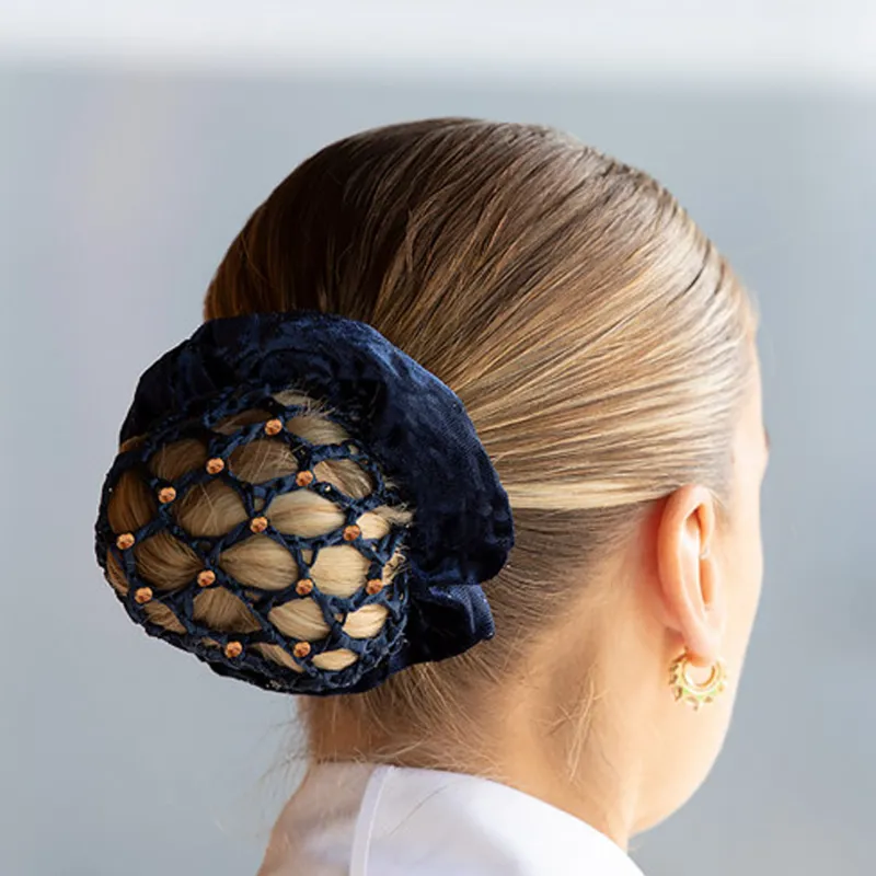 Equetech Rose Gold Crystal Bun Net in Navy