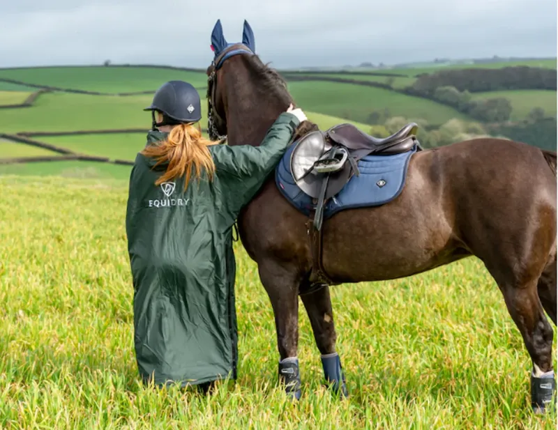 Equidry All Rounder Jacket with Fleece Hood in Black and Forest Green-1