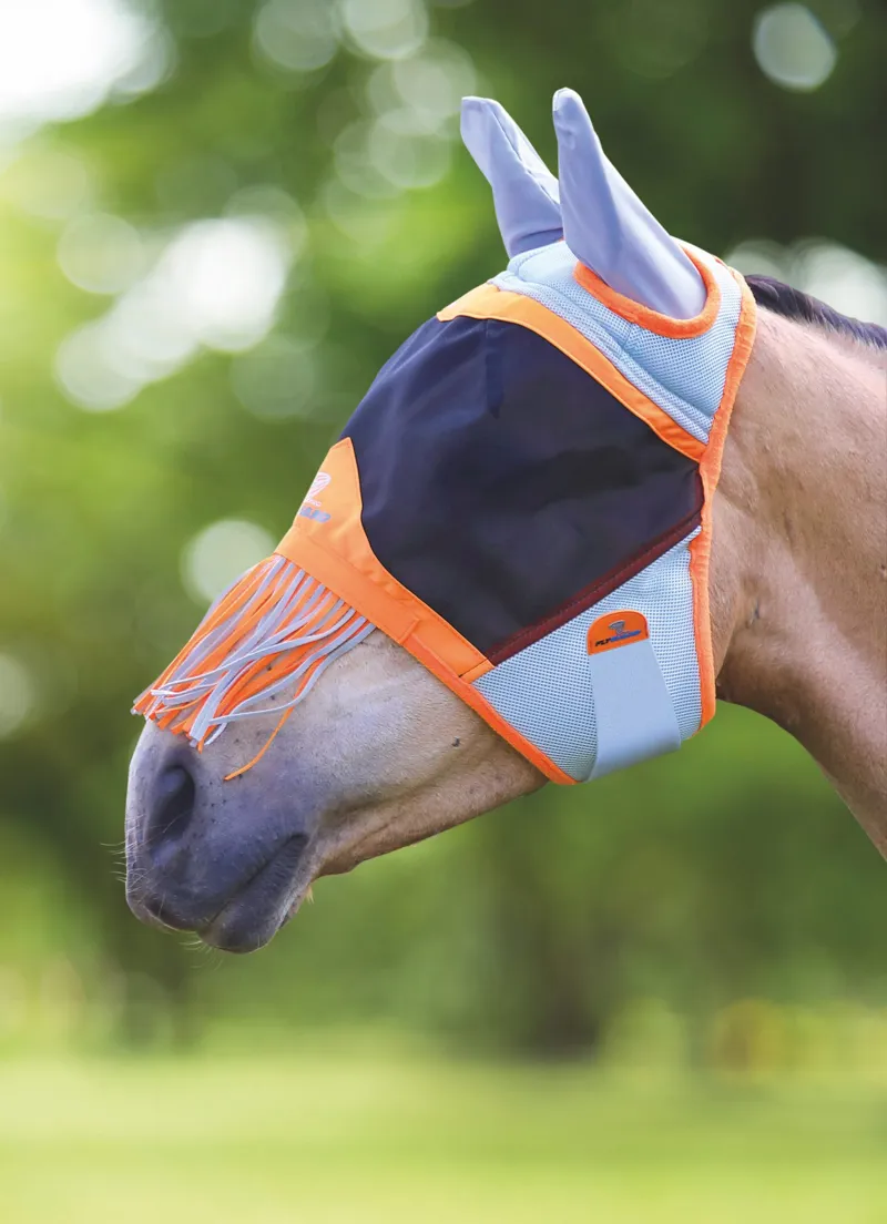 FlyGuard Pro Air Motion Fly Mask With Ears and Fringe in Orange-1