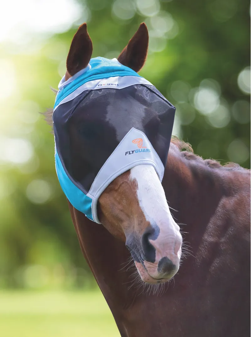 FlyGuard Pro Fine Mesh Fly Mask With Ear Hole in Blue