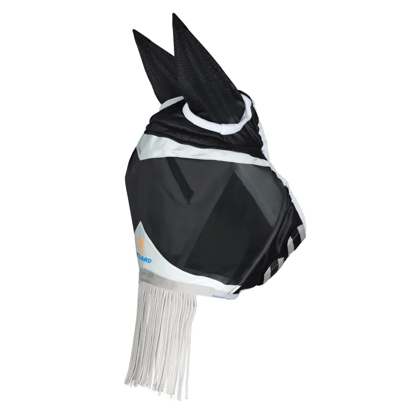 FlyGuard Pro Fine Mesh Fly Mask With Ears and Nose Fringe in Black