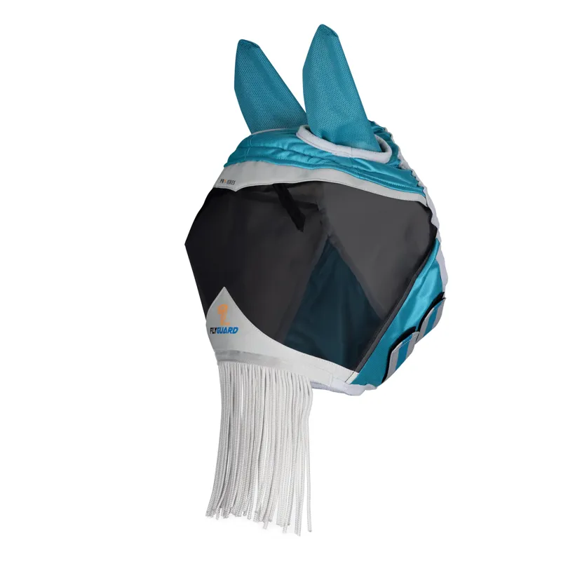 FlyGuard Pro Fine Mesh Fly Mask With Ears and Nose Fringe in Teal