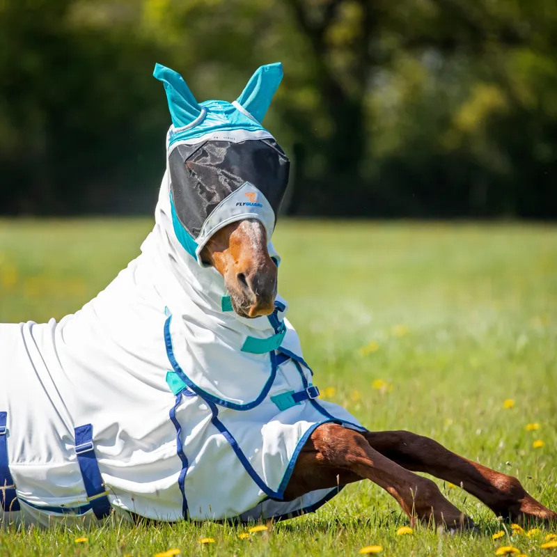 FlyGuard Pro Fine Mesh Fly Mask With Ears in Teal-3