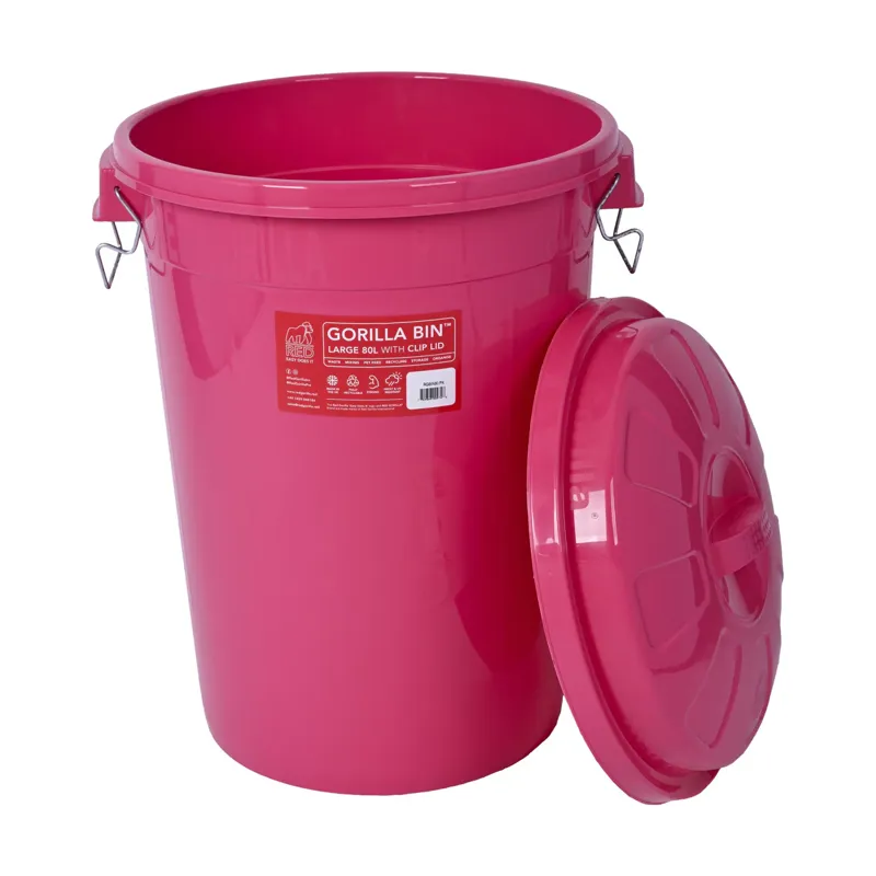 Red Gorilla Bin With Clip Lid 80L in Pink