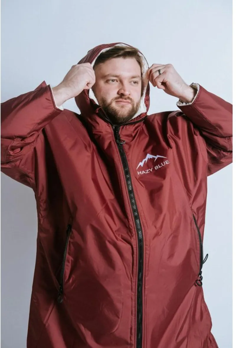 Hazy Blue Padstow Riding All Weather Robe Adults in Burgundy-1