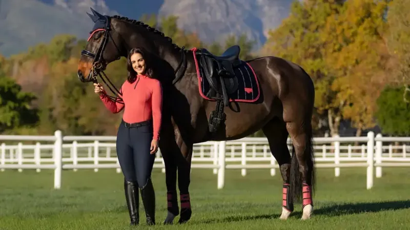 LeMieux Loire Dressage Square in Navy and Cranberry-1