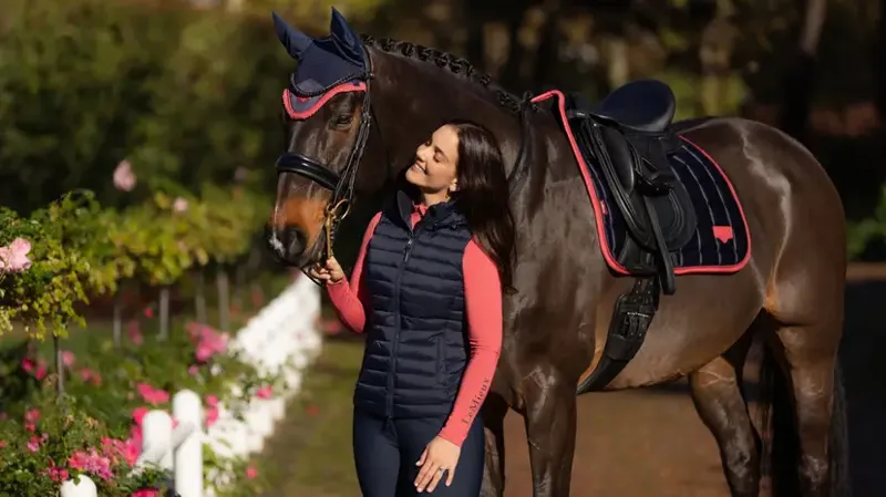 LeMieux Loire Dressage Square in Navy and Cranberry-3
